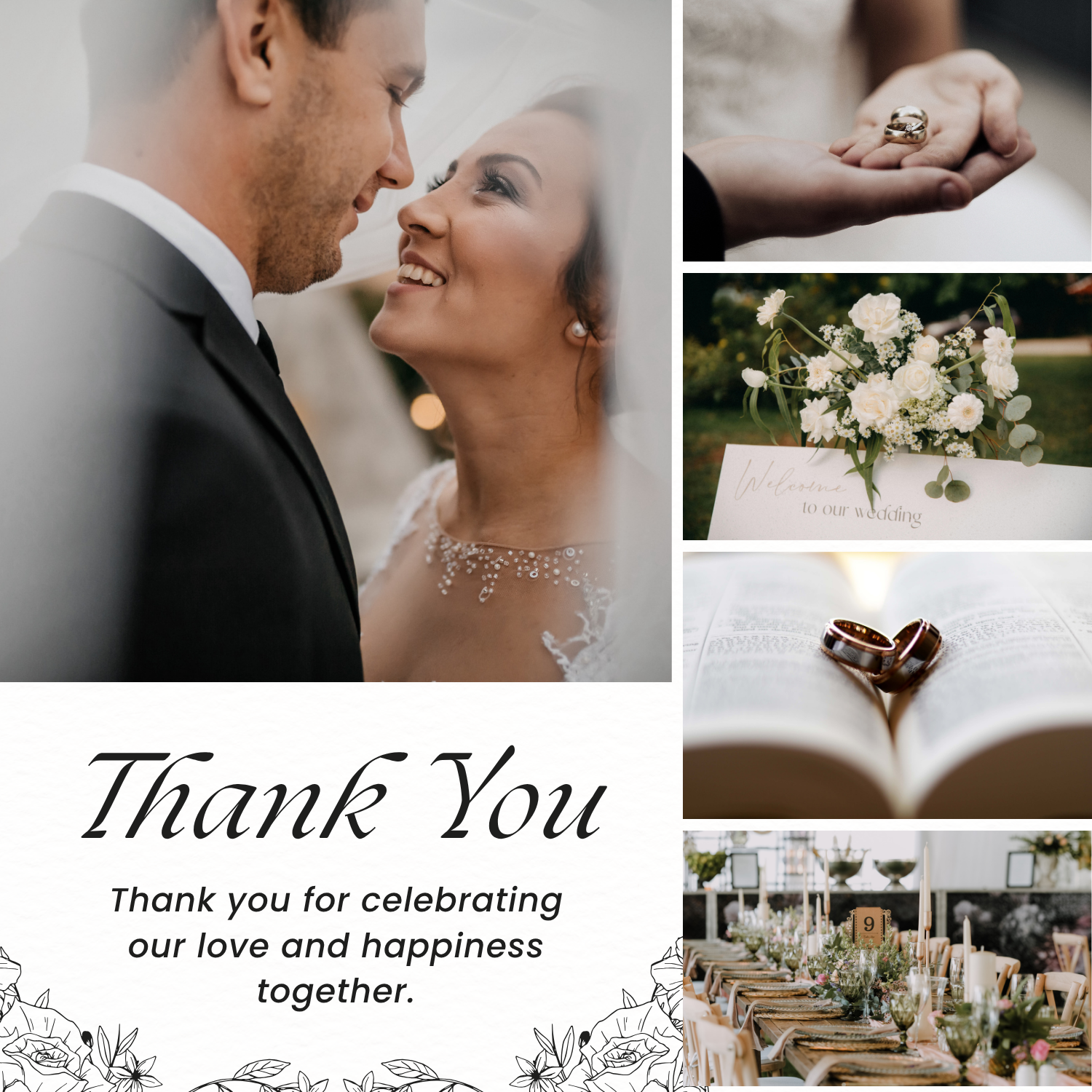 Elegant Minimalist Wedding Thank You Card Template