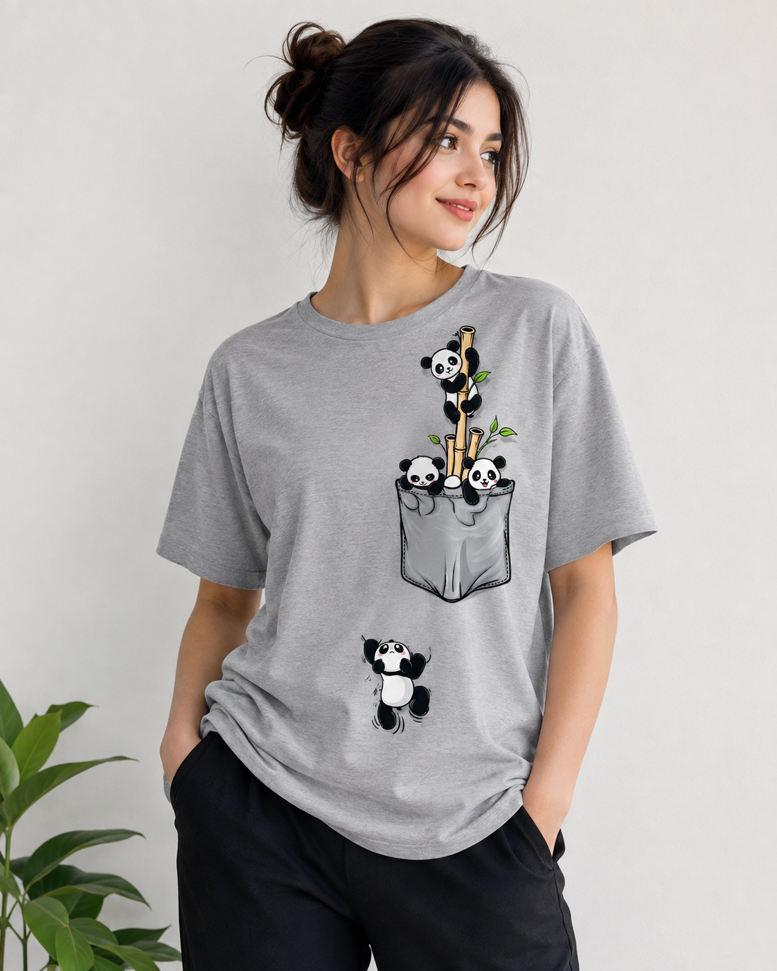 Cute Panda Bamboo Pocket T-Shirt Design – Kawaii Panda Bear Graphic
