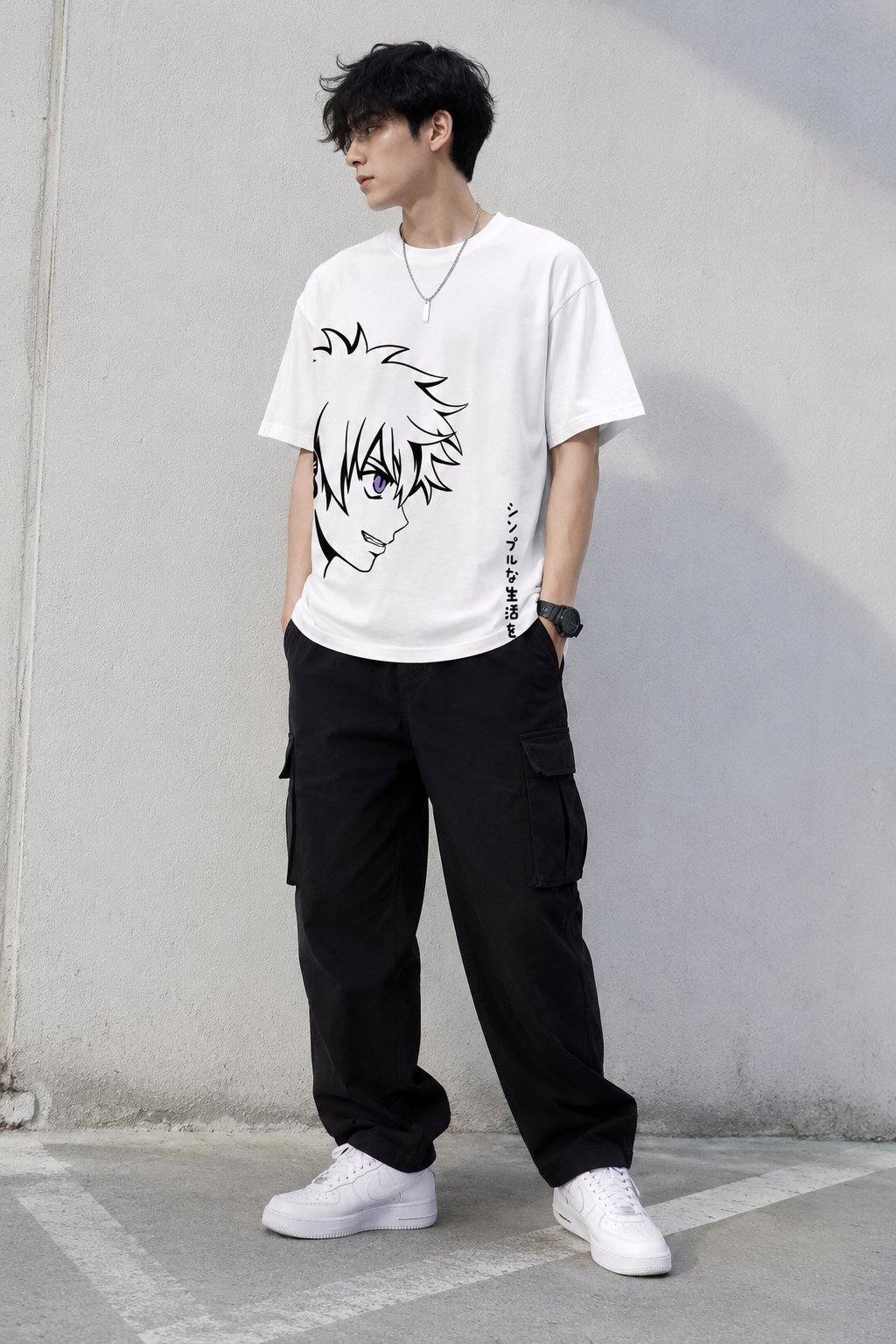 Anime Streetwear Oversized Graphic T-Shirt – Japanese Style Anime Face Tee - Image 2