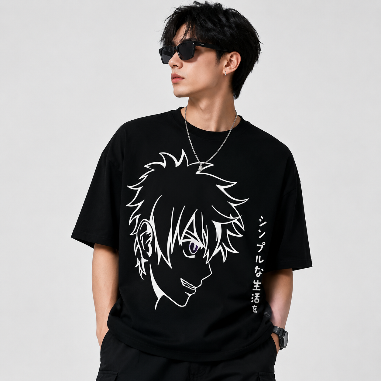 Anime Streetwear Oversized Graphic T-Shirt – Japanese Style Anime Face Tee