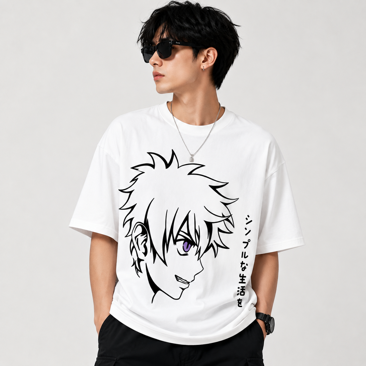 Anime Streetwear Oversized Graphic T-Shirt – Japanese Style Anime Face Tee - Image 3